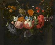 Pieter Gallis A Swag of Flowers Hanging in a Niche France oil painting artist